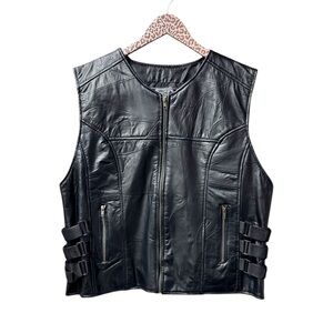 NEW Diamond Plate Buffalo Leather Sleeveless Biker Vest Black XL NWT